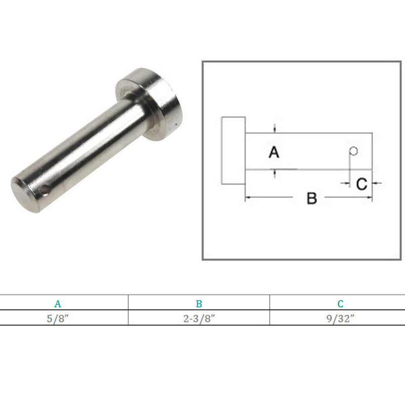 Marine Boat Stainless Steel T316 5/8" Clevis Pin Round Pin Hitch Yacht Sailing