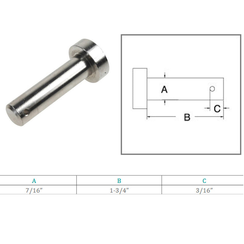 Marine Boat Stainless Steel T316 7/16" Clevis Pin Round Pin Hitch Yacht Sailing