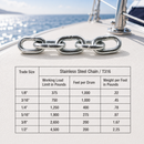 10 Ft T316 Stainless Steel Link Chain, Marine Grade Boat Chain for Dock, Anchor, Rigging, and Outdoor Use