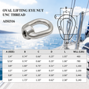 Boat Marine Stainless Steel 316 Eye Nut, UNC Tap Thread Lifting and Rigging Hardware for Boat, Dock, and Outdoor Use