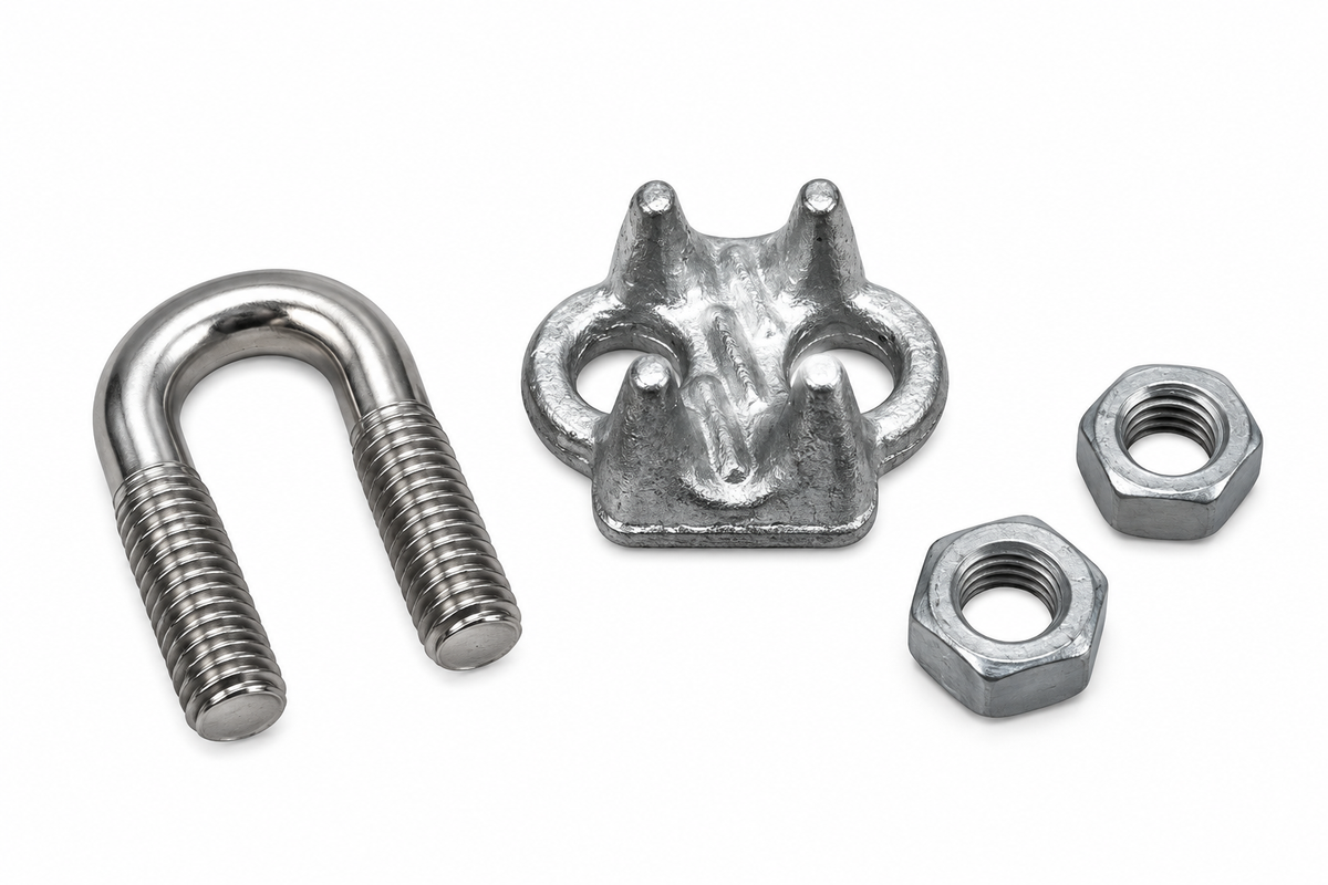 2 Pc Set Galvanized Drop Forged Wire Rope Clips, Marine Cable Clamps for 1/8", 3/16", 1/4", 5/16", 3/8", and 1/2" Cable