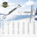 T316 Stainless Steel Mil-Spec Jaw Eye Turnbuckle, Marine Grade Rigging Tensioner for Cable, Rope, Chain, and Boat Hardware