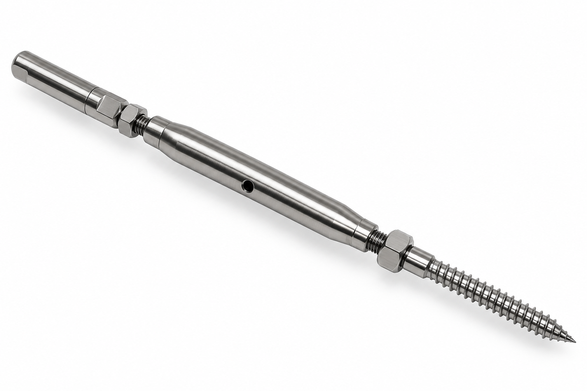 4 Pc Set Marine T316 Stainless Steel Push And Go Lag Turnbuckle, Cable Wire Rope Tensioner for Deck, Dock, Rail, and Lifeline Systems