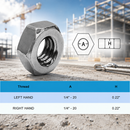 Stainless Steel 316 Hex Nut Left Hand and Right Hand Thread, Pack of 20 Marine Grade Fastener Nuts for Rigging Hardware