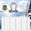 Marine T316 Stainless Steel Mil Spec Bolt Pin Anchor Shackle, Boat Rigging Shackle for Chain, Rope, Cable, and Anchor Use