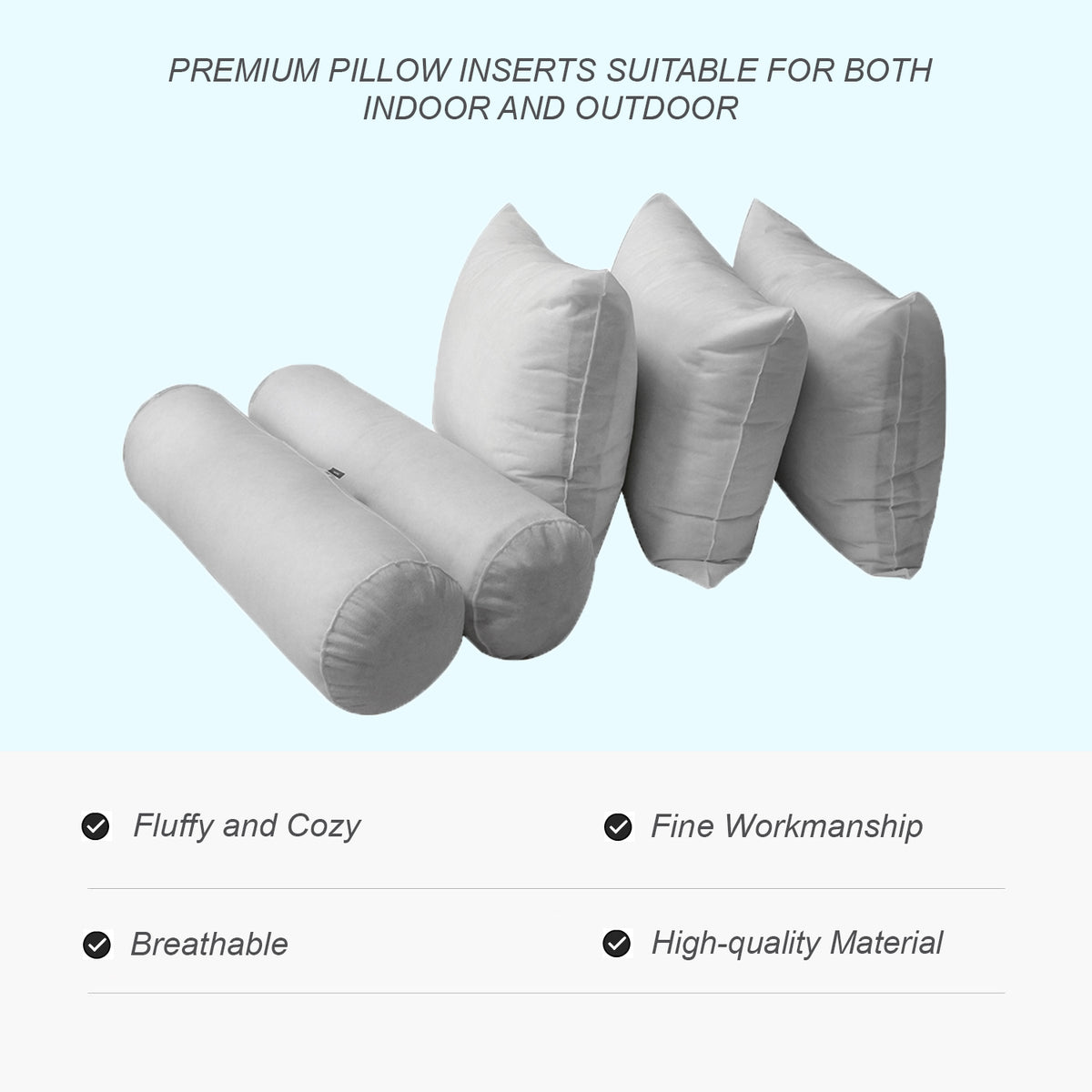 Daybed/porch swing with two bolster inserts and two back pillow inserts on a white base — insert only