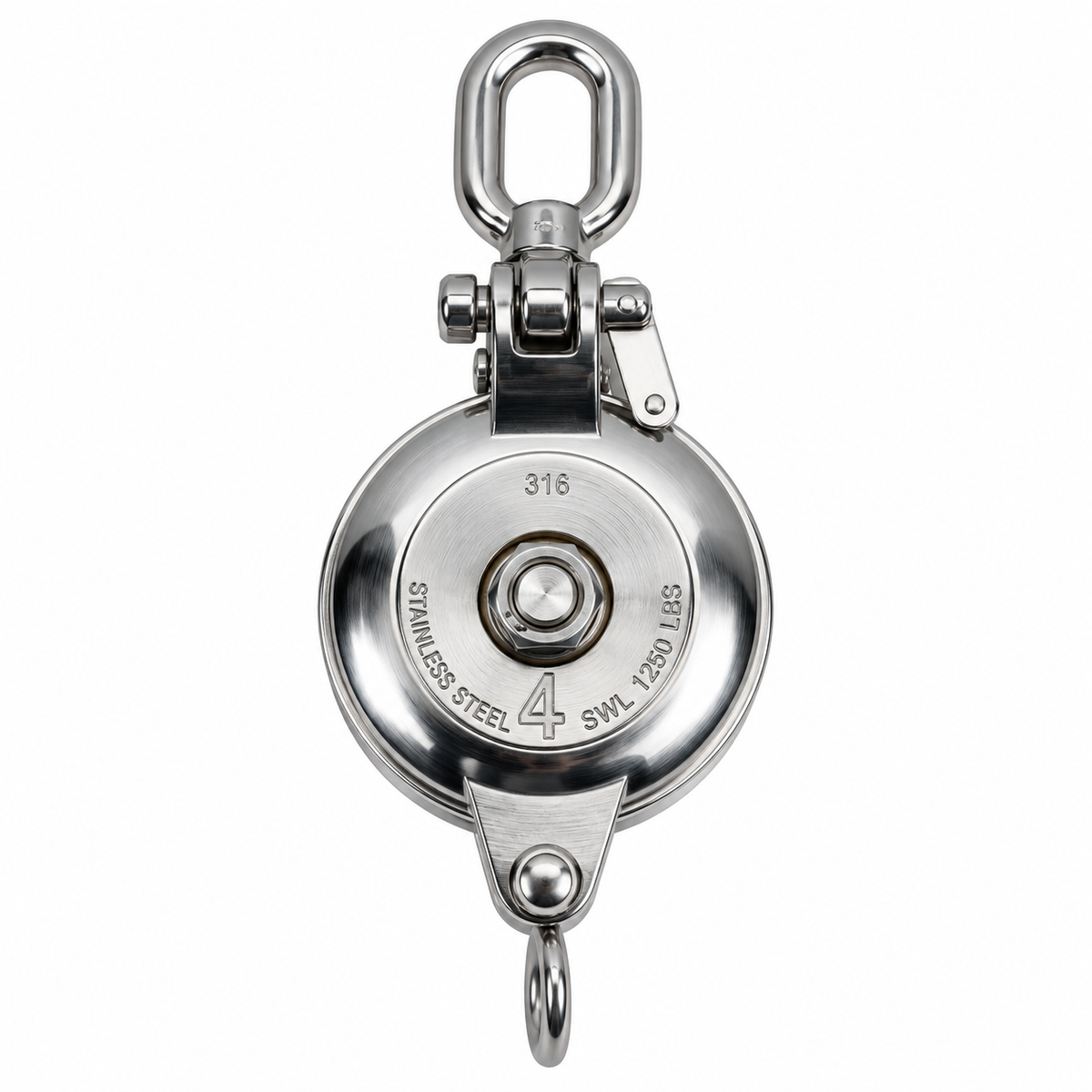 Heavy Duty T316 Stainless Steel Sheave Swivel Block, Wire Rope Hoist Lift Pulley for Marine, Rigging, Boat, and Dock Use