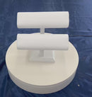 7-1/2''L x 7''H White Faux Leather Double Oval T-Bar Jewelry Display Bracelet Holder Fixture Leatherette