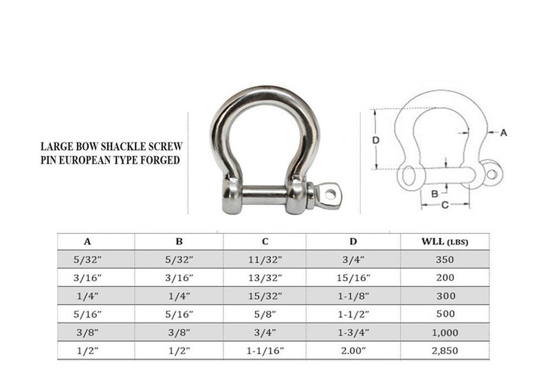 Chain Rigging Bow Shackle Anchor for Boat Stainless Steel Paracord