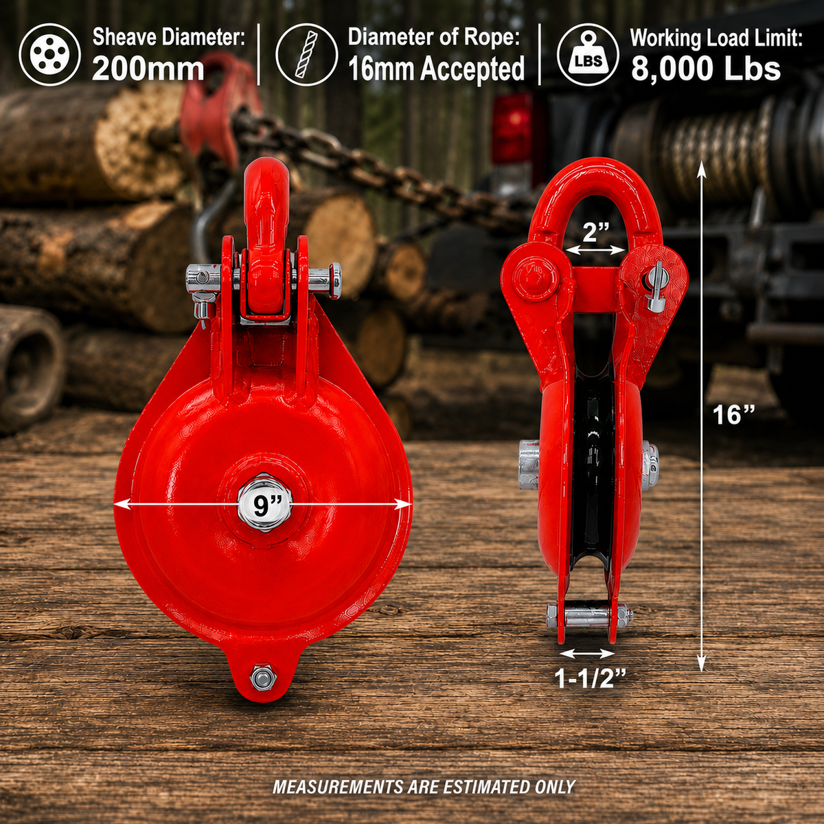 Cable Wire Shackle Pulley, Single Sheave Yarding Block for Wire Rope, Logging, Rigging, Winching, and Towing