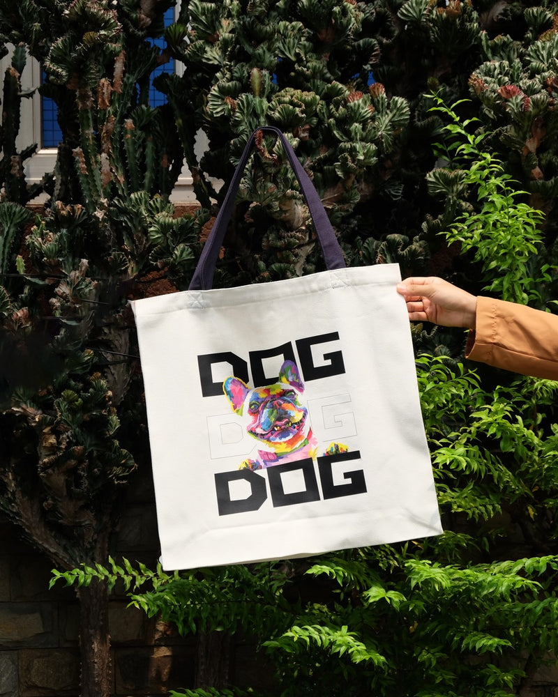 17" x 17" Large Reusable Canvas Grocery Bag Shopping Bag Bulldog Tote Bag