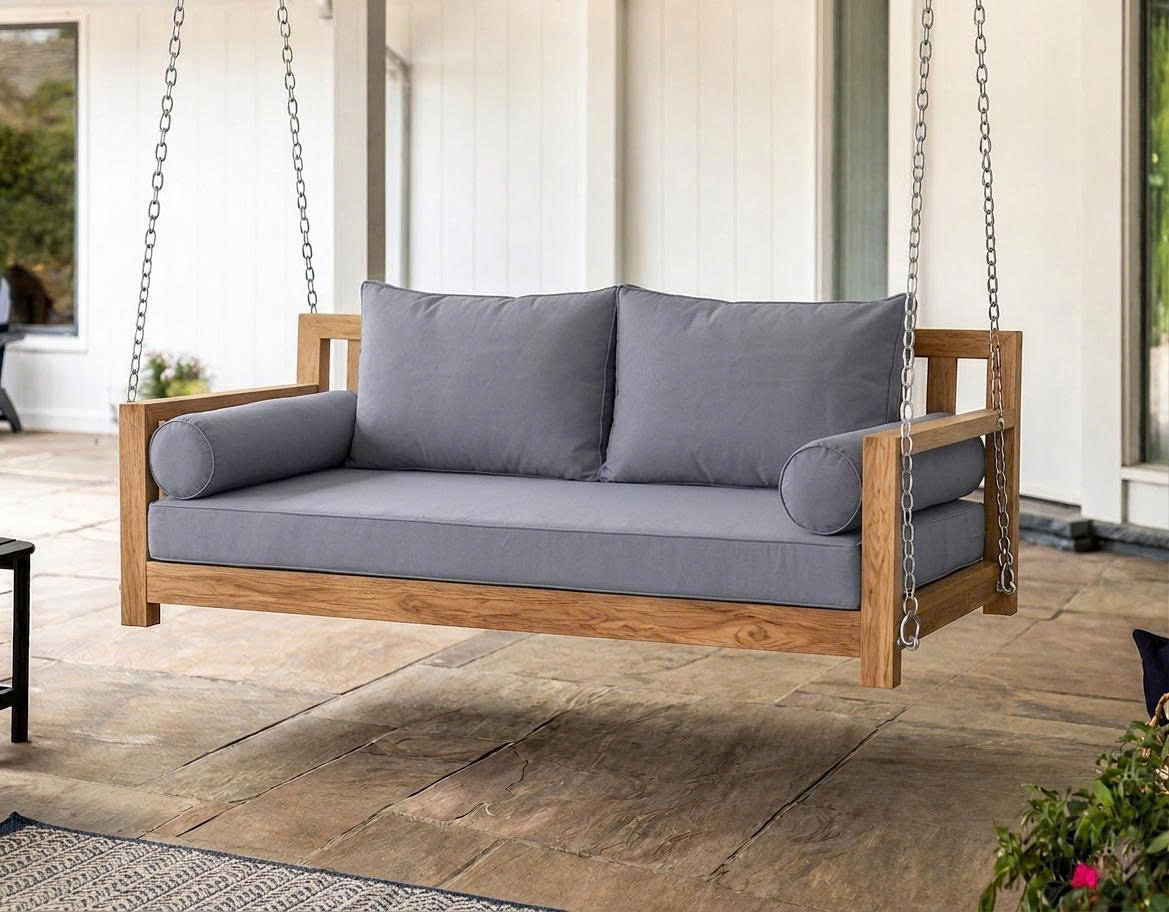 Style 1 Complete Set Twin Size Wood Patio Sofa Daybed + Cushion Inserts + Covers