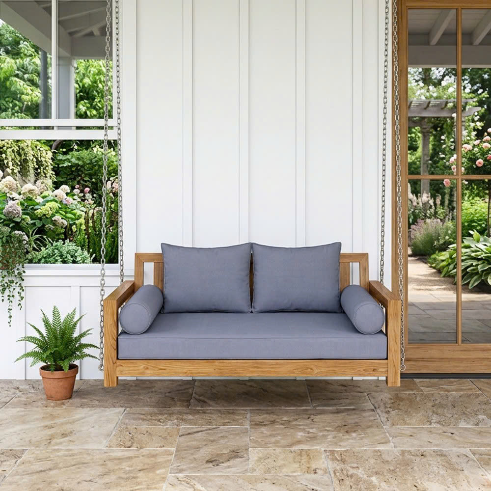 Style1 Complete Set Twin Size Wood Patio Sofa Daybed + Cushion Inserts + Covers