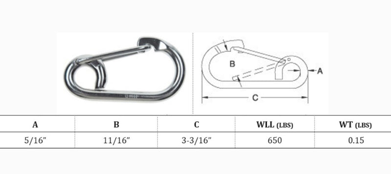 5 Pc 5/16" Stainless Steel Marine Boat Stainless Steel Spring Gate Snap Hook Harness Clip T316