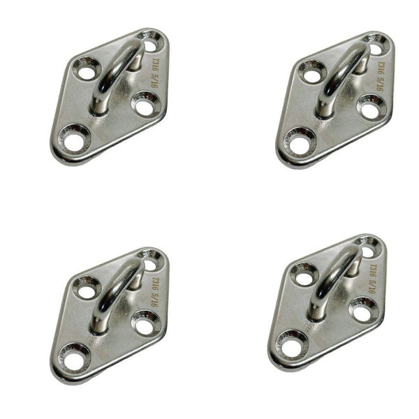 4 Pc Marine Boat Stainless Steel 5/16" Diamond Pad Eye Welded SS316 Eye Pad Lift