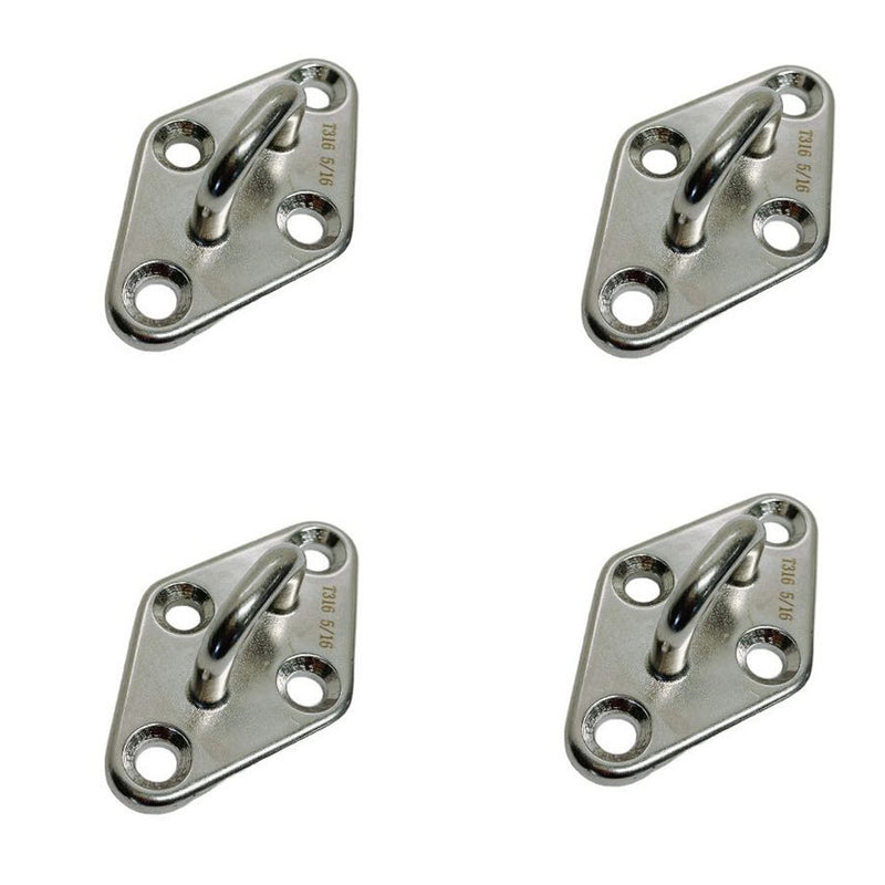 4 Pc Marine Boat Stainless Steel 5/16" Diamond Pad Eye Welded SS316 Eye Pad Lift