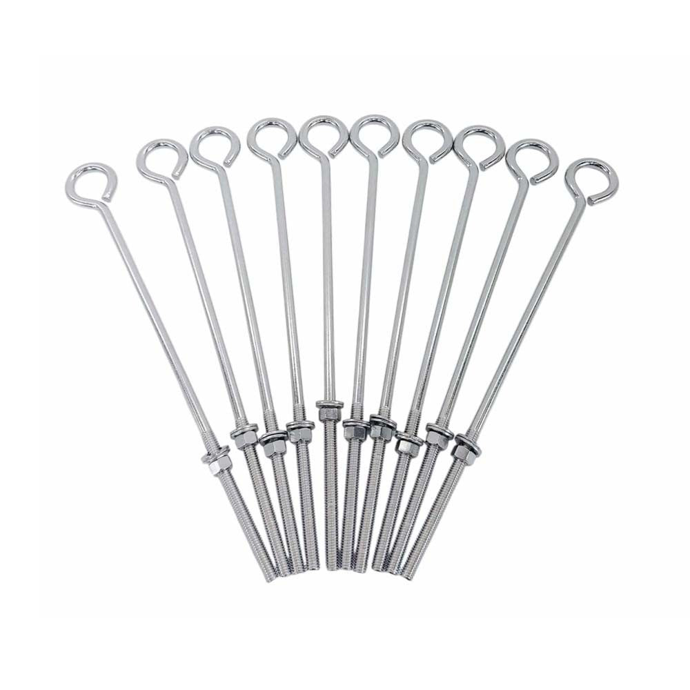 10 Pcs Marine T316 Stainless Steel 3/8'' x 12'' Turned Eye Bolt Nut 140 Lbs WLL