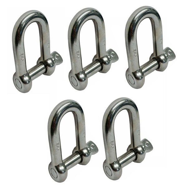 5 PCS 1/2" Chain D type Rigging Bow Shackle Anchor for Boat Stainless Steel Paracord