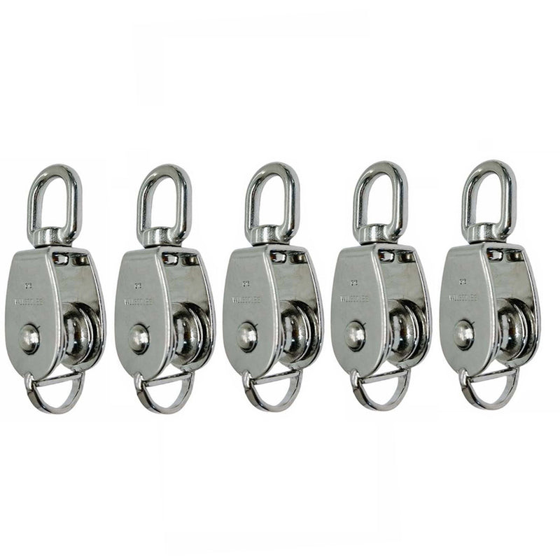 5 PC 1'' Marine Stainless Steel 316 SINGLE Pulley w- Swivel Eye Hoist Lift 300Lb