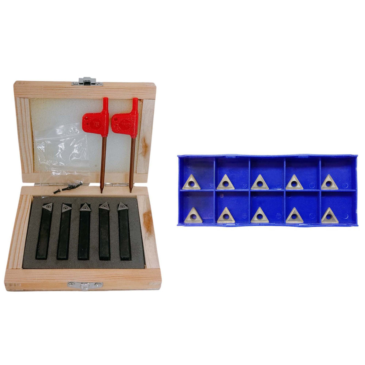 5 PC 3/8'' Indexable Carbide Insert Lathe Turning Tool Bit + 10 Pc Tips COMBO