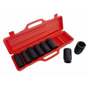 Metric 26–38 mm 8-piece deep impact socket set organized in red toolbox.