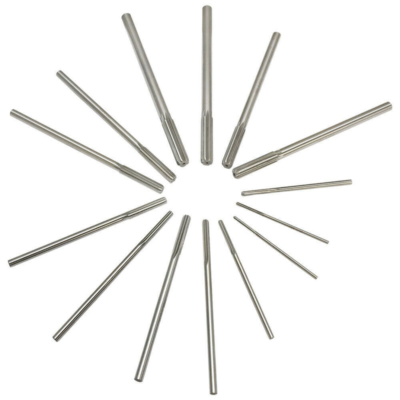 14 Pc 0.124-0.501" HSS Chucking Reamer Set Straight Shank Flute Decimal Sizes