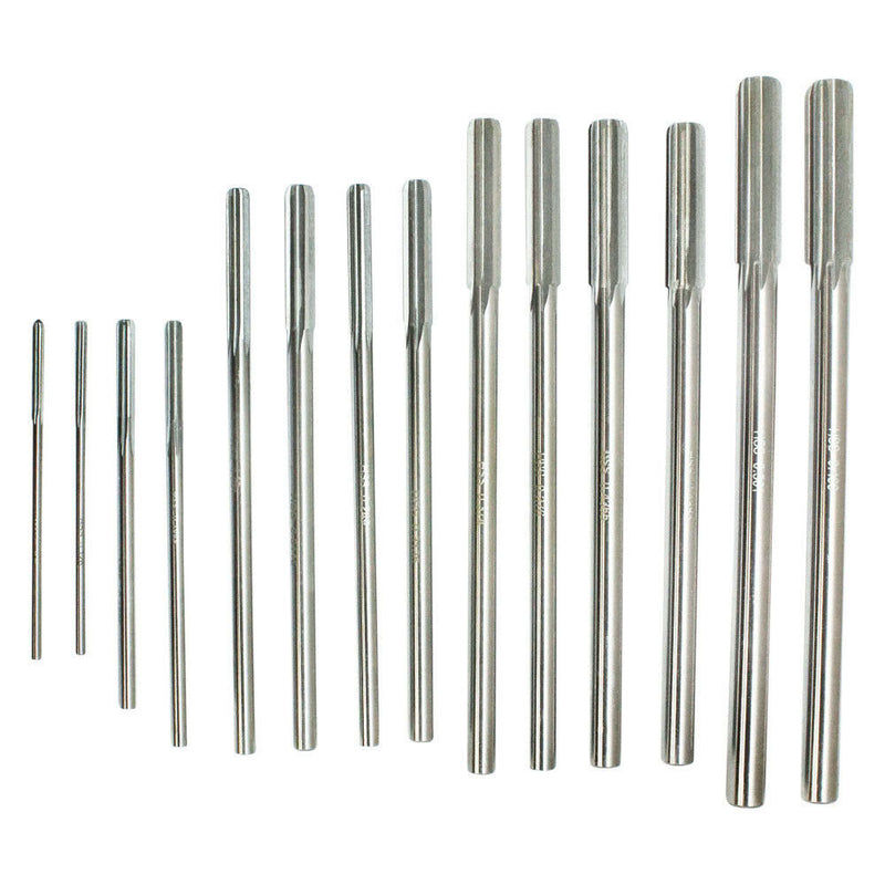 14 Pc 0.124-0.501" HSS Chucking Reamer Set Straight Shank Flute Decimal Sizes