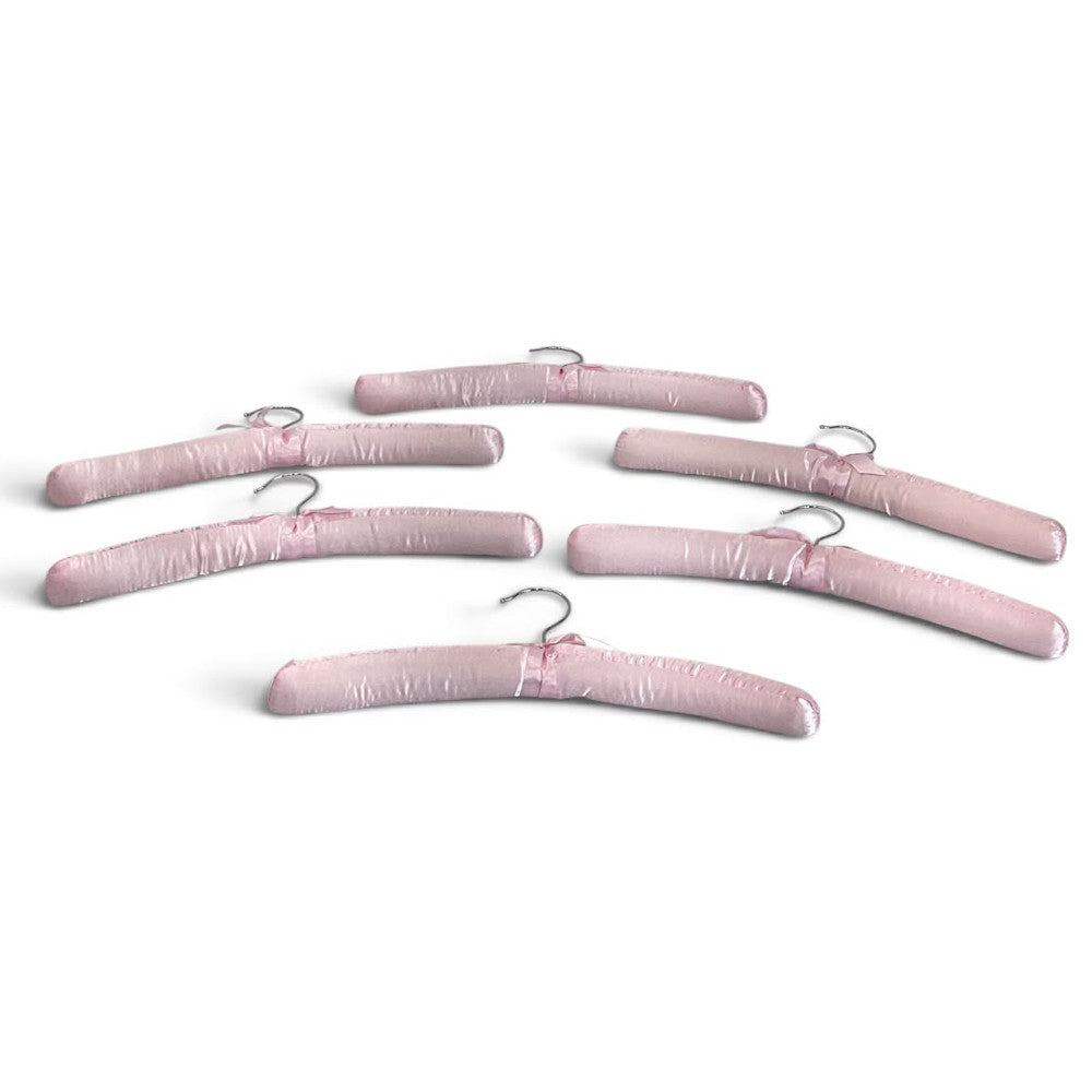 Pack 6 Satin Padded Clothes Hangers Dress Lingerie Bridal BLACK,WHITE,PINK,IVORY