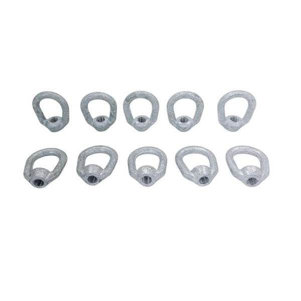 10 Pc Hot Dipped Galvanized 5/16" Thickness Eye Nut With 3/8"-16 Tap 1250 Lbs WLL
