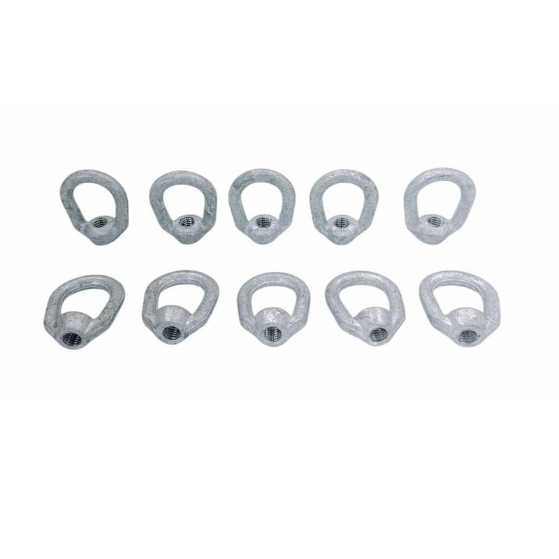 10 Pc Hot Dipped Galvanized 5/16" Thickness Eye Nut With 3/8"-16 Tap 1250 Lbs WLL