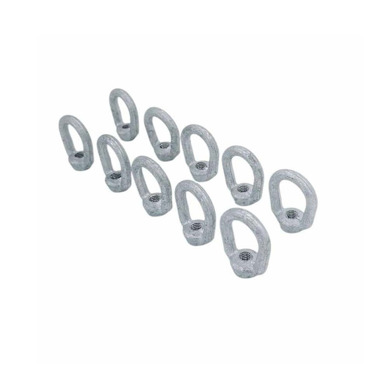 10 Pc Hot Dipped Galvanized 5/16" Thickness Eye Nut With 3/8"-16 Tap 1250 Lbs WLL