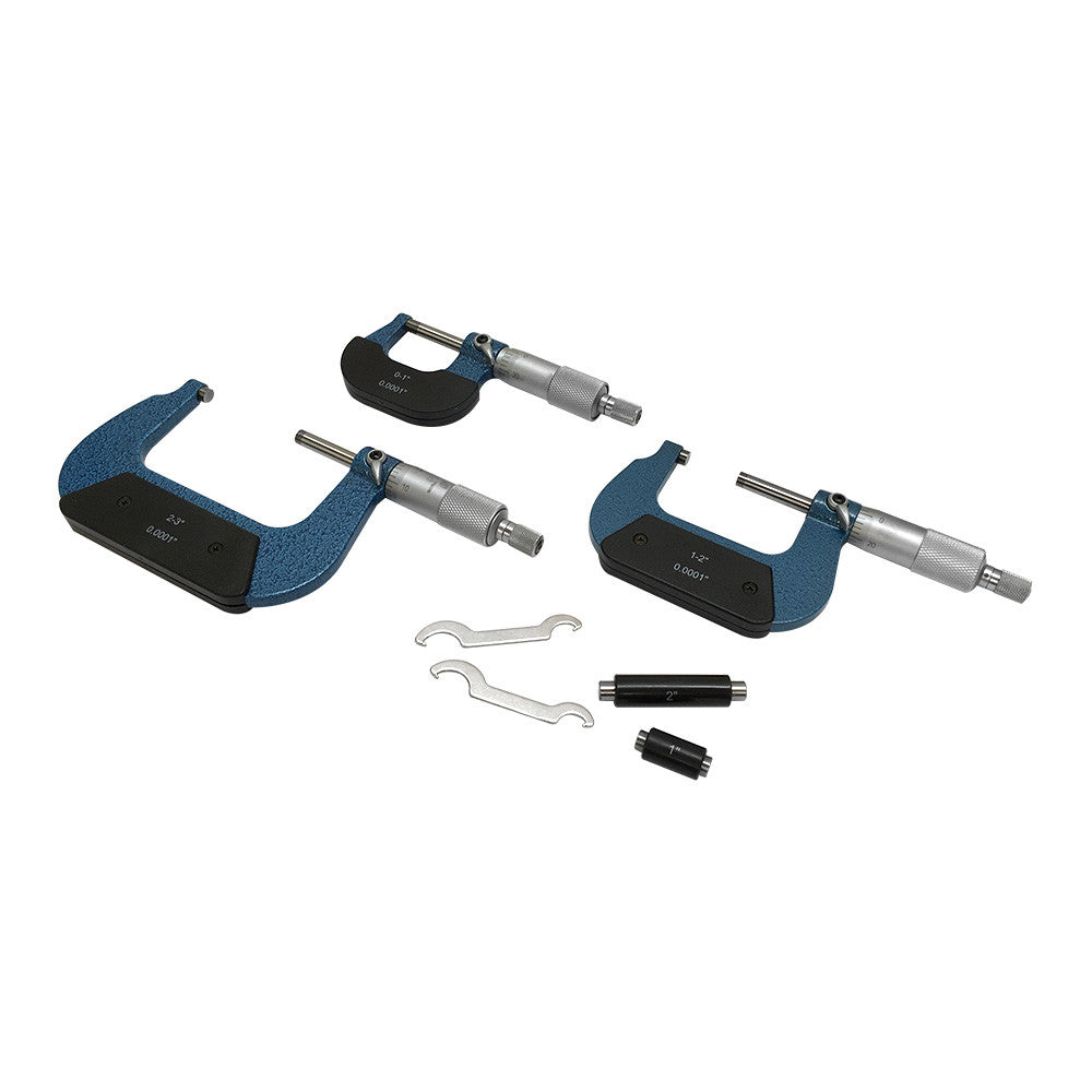 3 PC Outside Micrometer 0 to 3" 0.0001 Precision w- 1"-2" Stick Bar Gauge Set