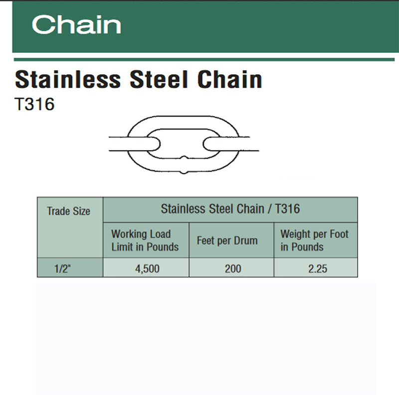 10 Ft - T316 Stainless Steel Link Chain