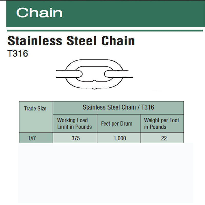 10 Ft - T316 Stainless Steel Link Chain