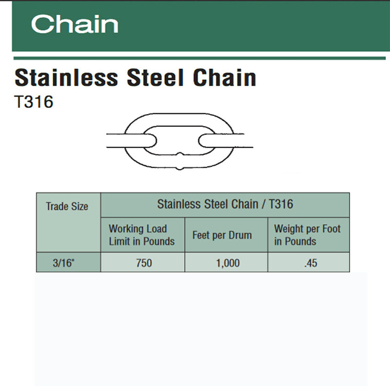 10 Ft - T316 Stainless Steel Link Chain
