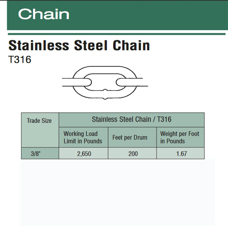 10 Ft - T316 Stainless Steel Link Chain
