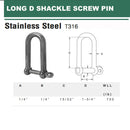 5 Pc 1/4" Stainless Steel Captive Pin Long D Shackle Threaded Boat Marine 750 Lbs WILL