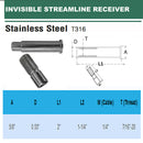 2 Pc Stainless Steel T316 7-16'' Invisible Streamline Receiver Cable rail 1-4''