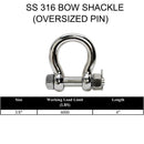 2 Ton 5/8" Bolt Pin Anchor Bow Shackle 316 Marine Stainless Steel 4,000 LBS WLL