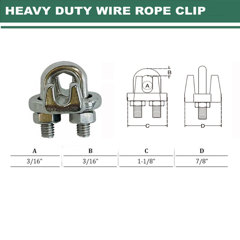 5 Pc 3/16" Marine Stainless Steel 316 Heavy Duty Wire Rope Clips Cable Clamp Rig Boat