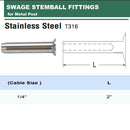 10 Pc 1/4" Stainless Steel T316 Swage Stemball For Metal Post Cable Railing