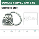 Stainless Steel 304 Square Swivel Pad Eye Plate With Ring 3/16", 1/4",5/16" Welded Formed Marine