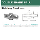 5/32" Double Shank Ball Stainless Steel 316 Swage Fitting Terminal Cable Wire Rope