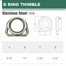 316 Stainless Steel Marine Boat 5/16'' D Ring Thimble Round Shave Wire Rope D-Ring