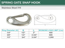 Marine T316 Stainless Steel Gate Snap Hook Carabiner Rigging 2", 2-3/4", 3-3/4"