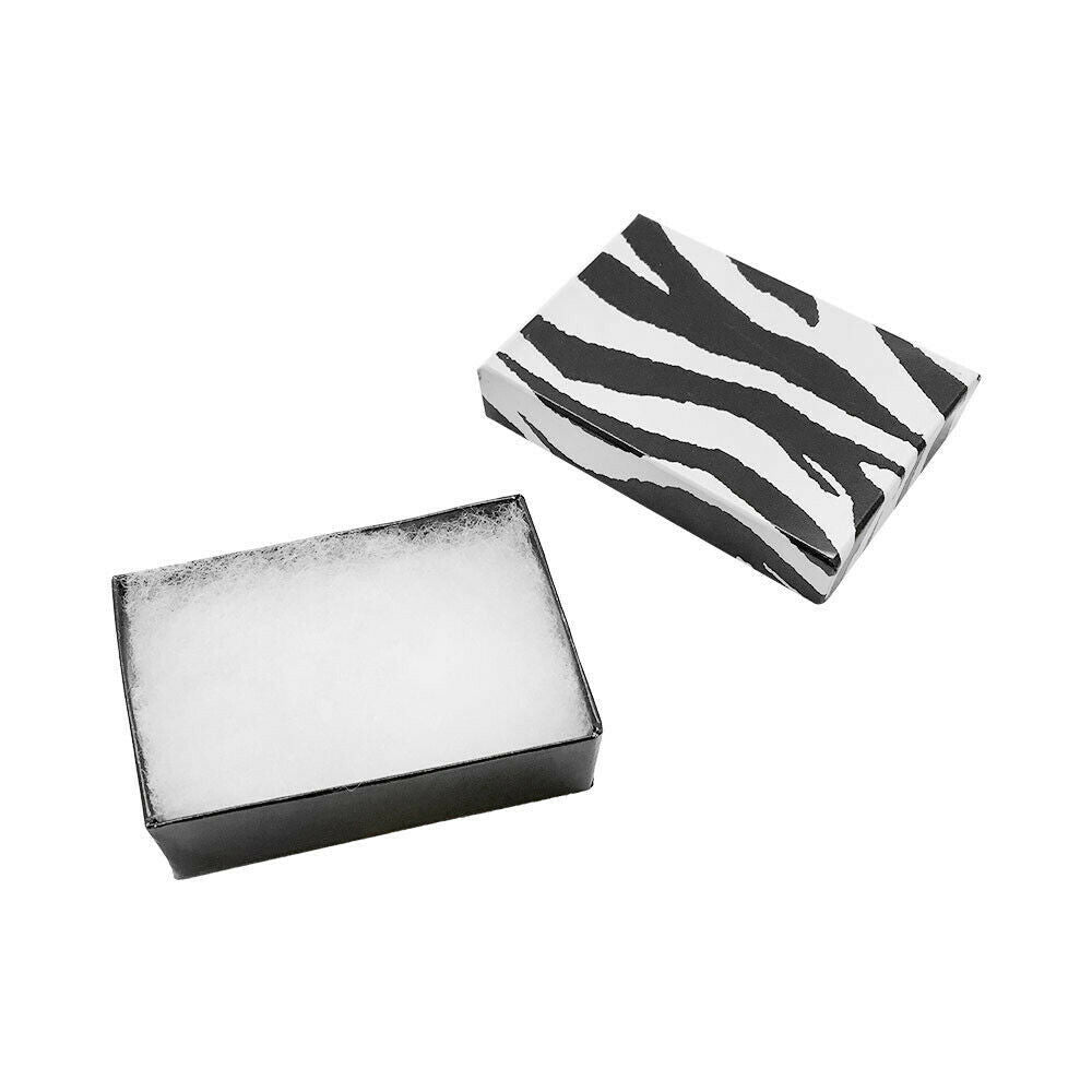100 Pc 3-1/2" x 3-1/2" x 1" Gift Boxes Jewelry Zebra Animal Print Cotton Filled