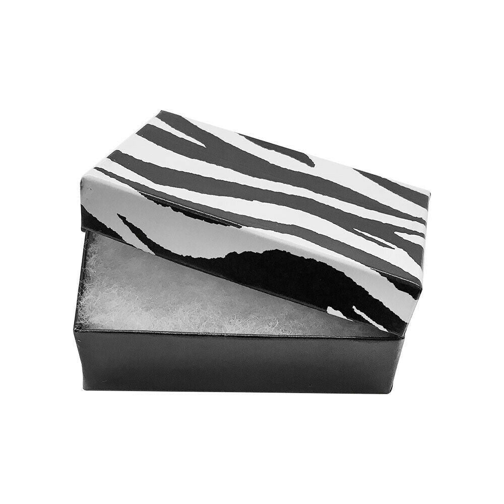 100 Pc 3-1/2" x 3-1/2" x 1" Gift Boxes Jewelry Zebra Animal Print Cotton Filled