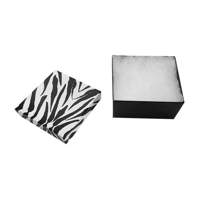 100 Pc 3-3/4'' x 3-3/4'' x 2'' Gift Boxes Jewelry Zebra Animal Print Cotton Filled Batting