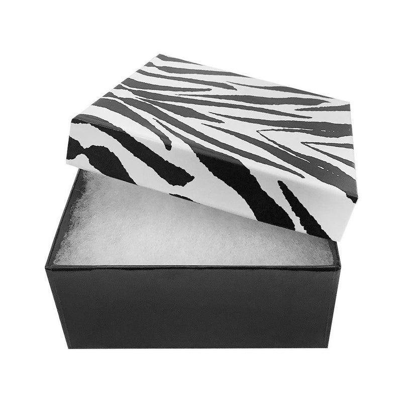 100 Pc 3-3/4'' x 3-3/4'' x 2'' Gift Boxes Jewelry Zebra Animal Print Cotton Filled Batting