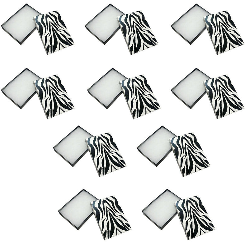 100 Pc 5-3/8'' x 3-7/8'' x 1'' Gift Boxes Jewelry Zebra Animal Print Cotton Filled Batting